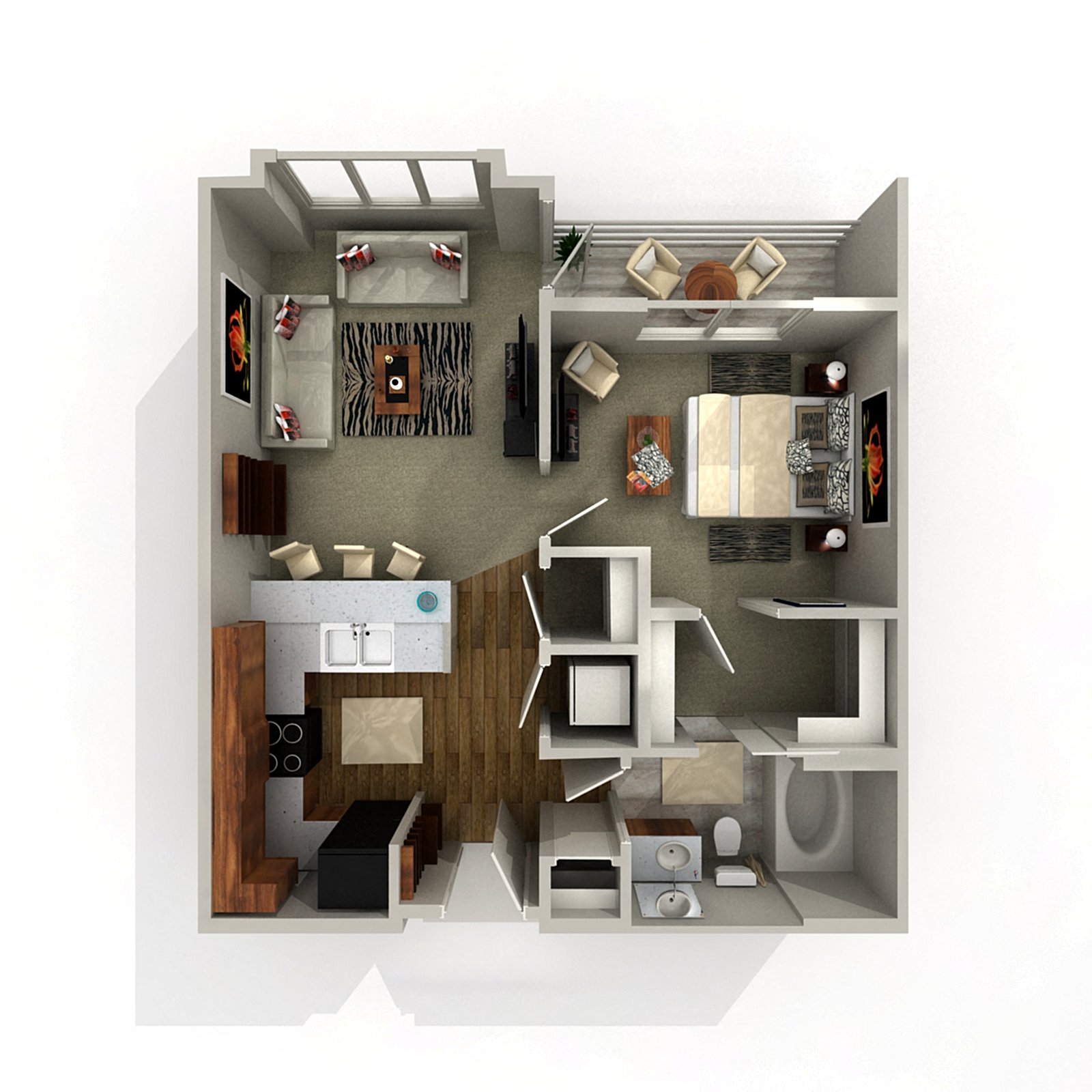 Floor plan for 1 bed, 1 bath, 622 sqft